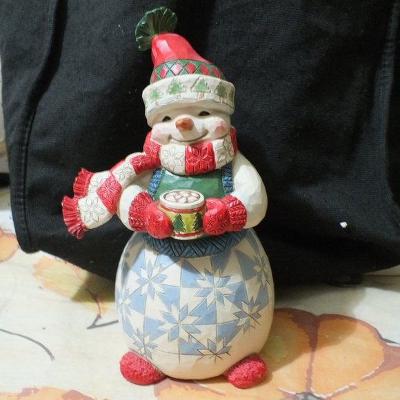 Enesco Jim Shore Heartwood Creek Cozy Snowman with Cocoa Figurine - Picture 2 of 4